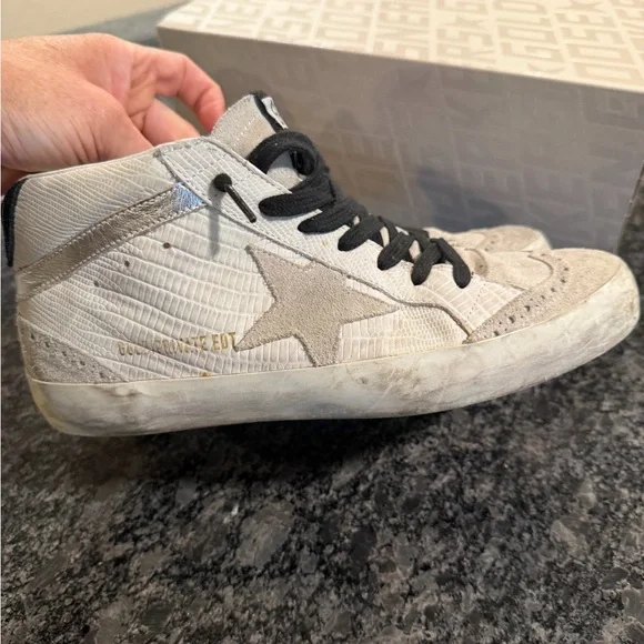 RARE Golden Goose Mid Star Sneakers White Python & Suede Size 39 EUC w Dust Bag🖤 - Picture 3 of 17